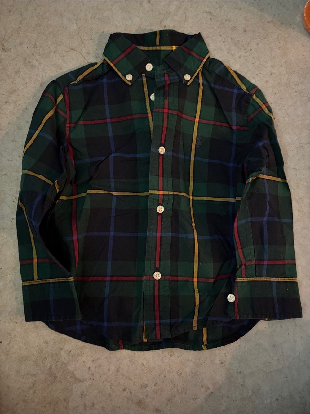 Ralph Lauren Boys' Green Navy Plaid Button-Down Shirt